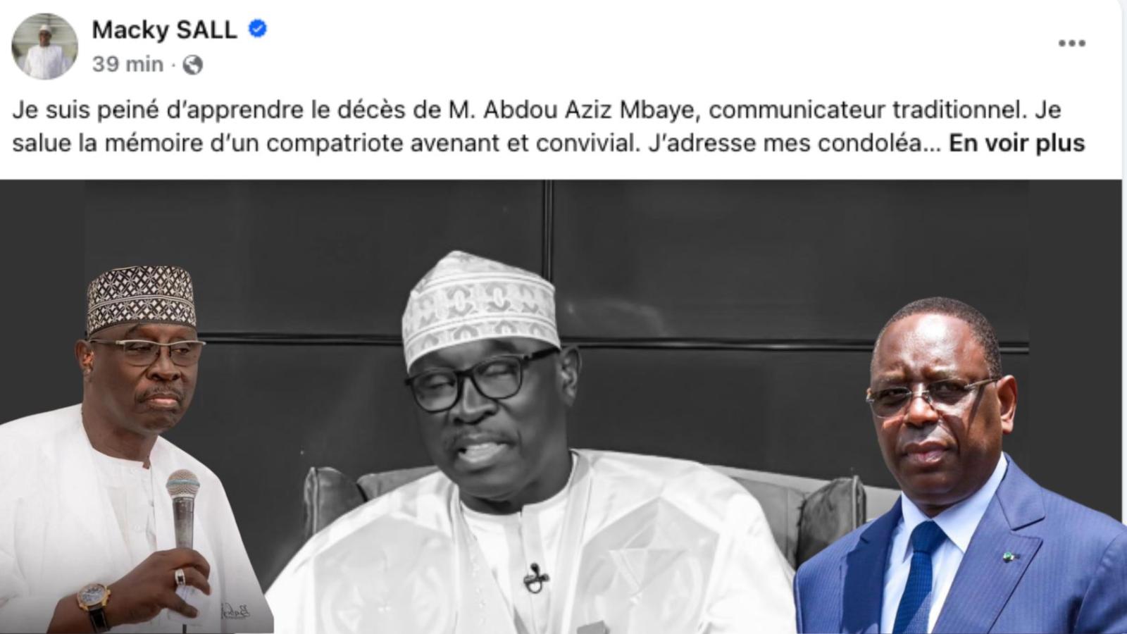 L’hommage émouvant de Macky Sall à Abdou Aziz Mbaye