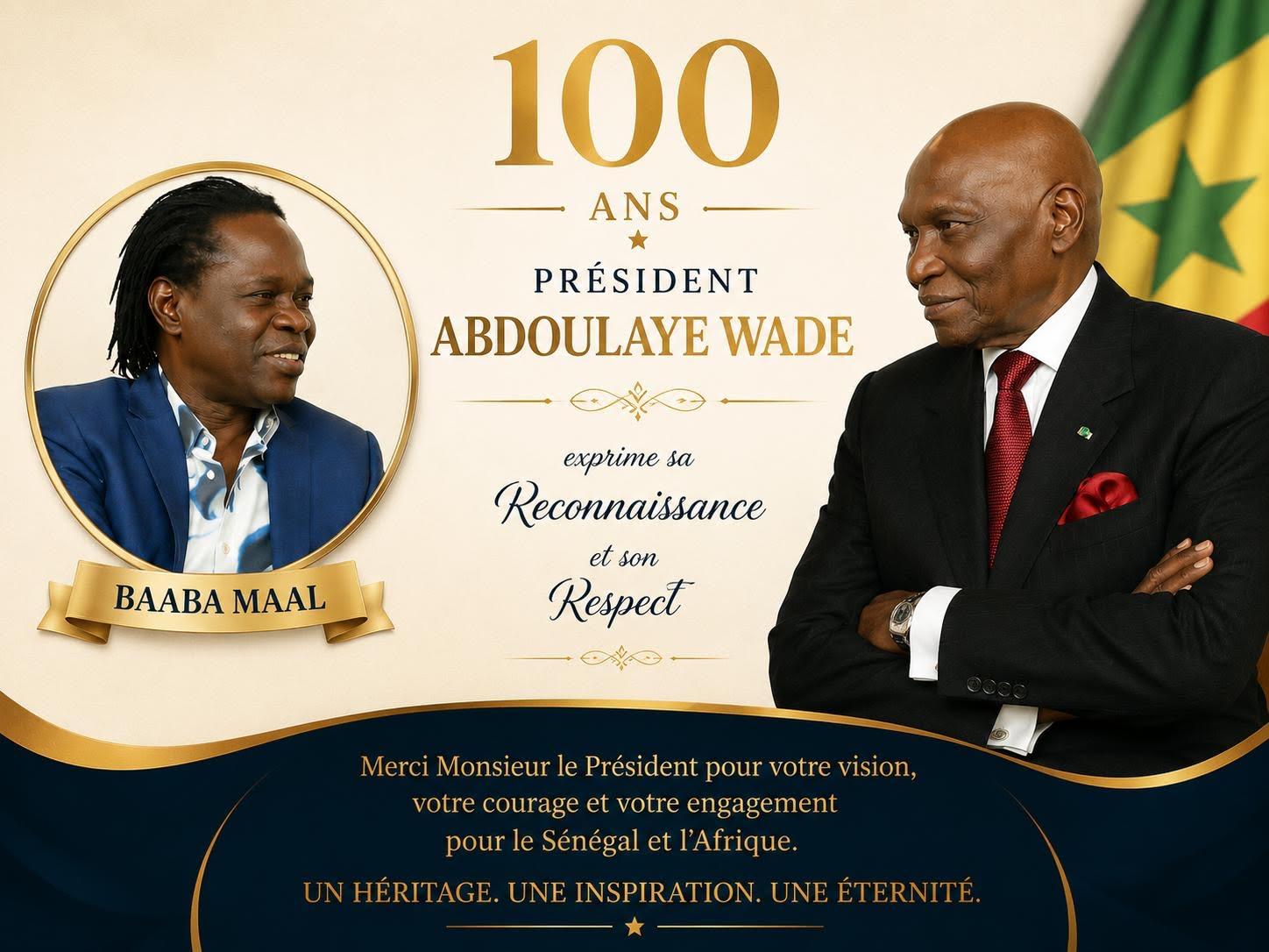 Centenaire d’Abdoulaye Wade : Baaba Maal lui rend hommage et salue « un parcours exceptionnel »