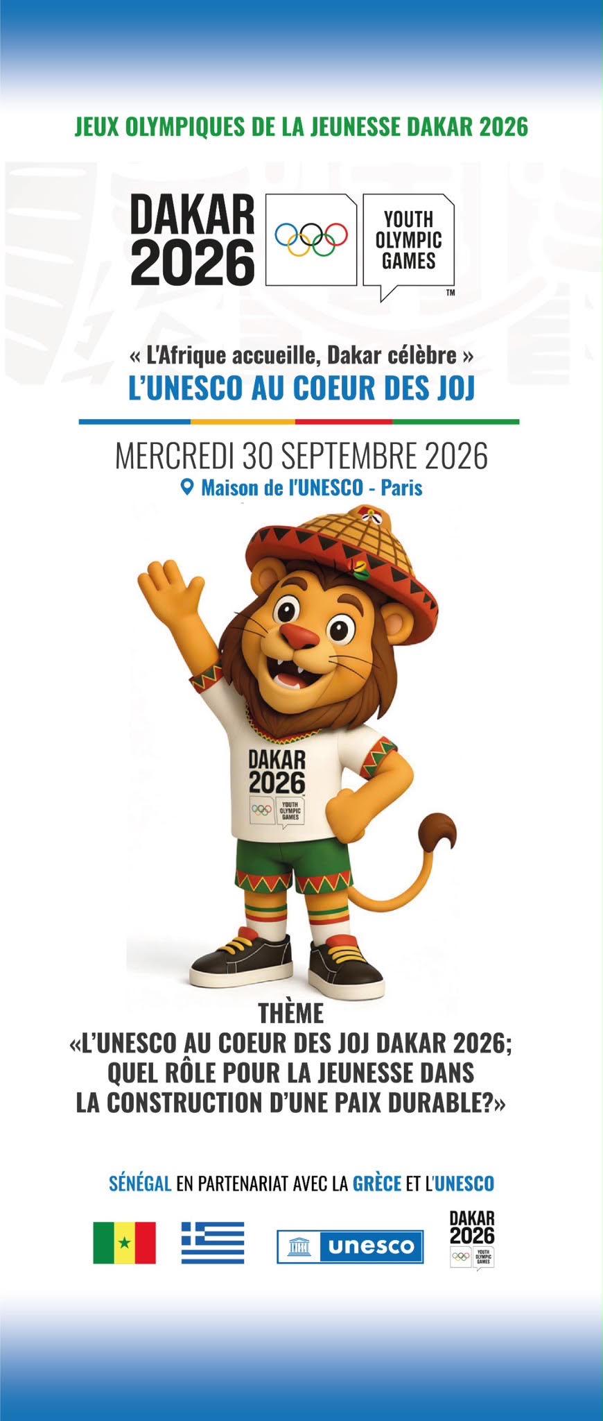 JOJ Dakar 2026: Le Sénégal lance sa grande offensive de promotion le 30 septembre au siège de l\'UNESCO à Paris